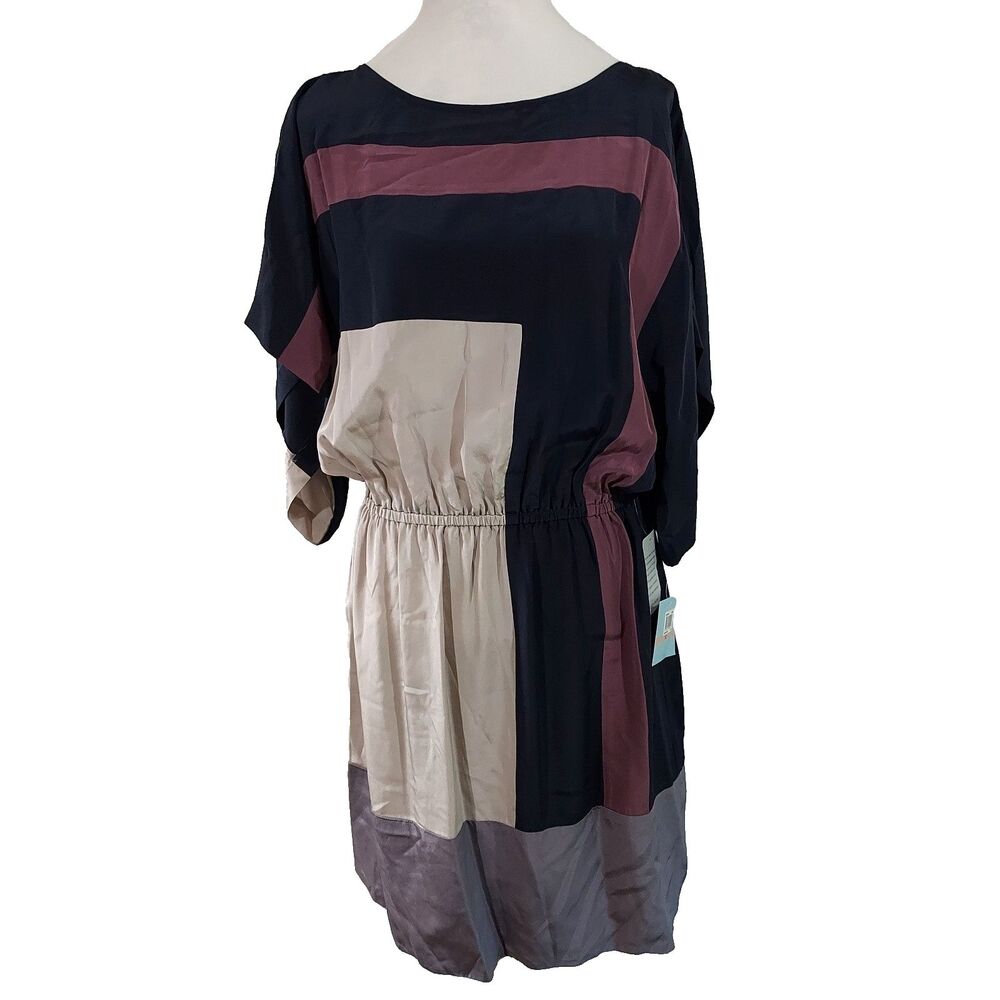 New Suzi Chin for Maggy Boutique Silk Dress Womens 12 Kimono Sleeve Colorblock